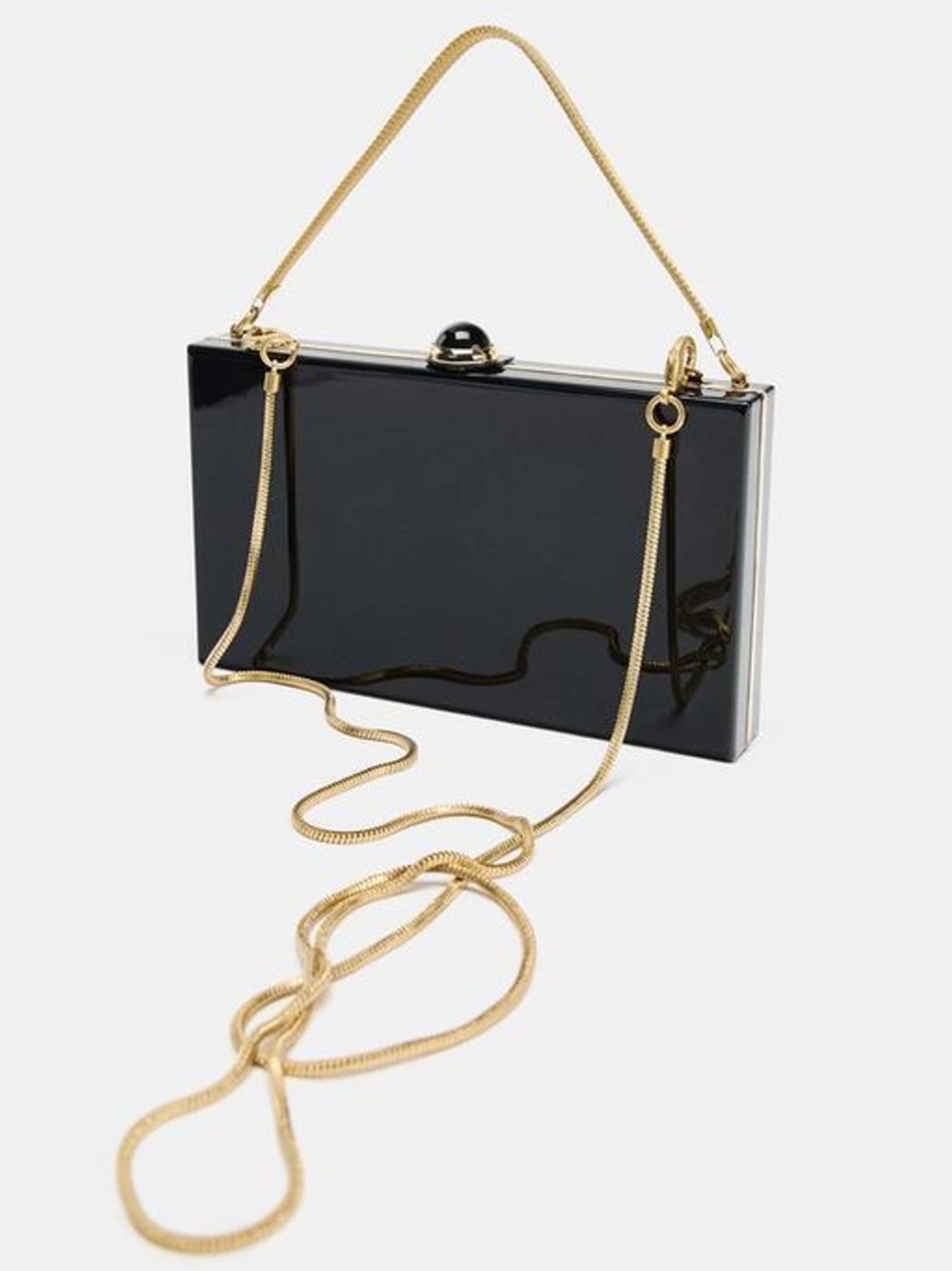 Zara Mini-Boxed Bag Metal Chain Handle Shoulder Chain Black Copper 6739/610/800
